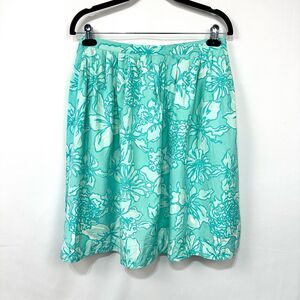 Vintage 90's Lilly Pulitzer Teal/Green Summer Silk Floral Skirt WM 12